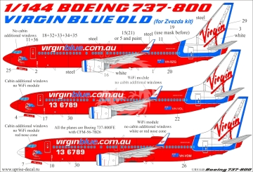 Boeing 737-800 Virgin Blue Old (for Zvezda) Uprise URS1448 skala 1/144