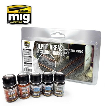 Weathering Set (5x 35ml) tory kolejowe i tereny przemysłowe Depot Areas & Sludge Tracks Ammo by Mig Jimenez Amig 7470