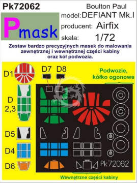 Boulton Paul Defiant Mk.I canopy and wheel masks for Airfix kit Pmask PK72062 skala 1/72