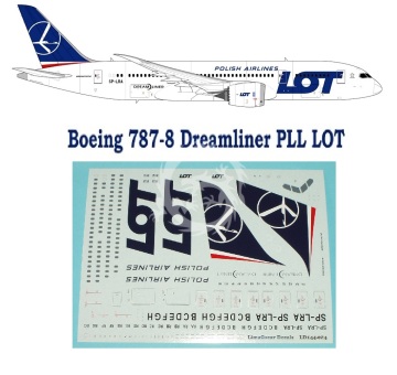 Zestaw kalkomanii Boeing 787-8 DREAMLINER PLL LOT  Lima Oscar Decals LD44-024 skala 1/144