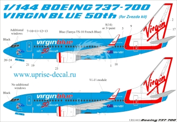 Boeing 737-700 Virgin Blue 50th (for Zvezda) Uprise URS14410  skala 1/144