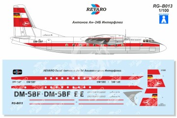 Kalkomania do Antonow An-24B Interflug, REVARO RG-B013 skala 1/100