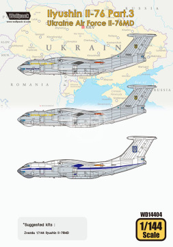 Zestaw kalkomanii Il-76 Part.3 Ukraine Air Force Il-76MD - Wolfpack WD14404 skala 1/144