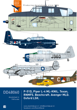 Avenger, P-51D, Texan, TC-45 Beechcraft, Oxford Dutch Decal  DD48060 skala 1/48