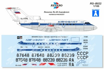 Kalkomania do Jakowlew Jak-40, Aeroflot, REVARO RG-B022 skala 1/100