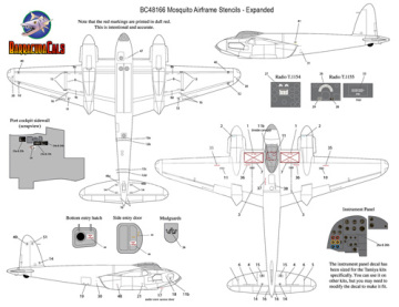 Zestaw kalkomanii Mosquito Airframe Stencils - Expanded BarracudaCals BC48166 skala 1/48