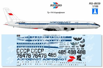 Kalkomania do Tupolew Tu-114, REVARO RG-B039 skala 1/100