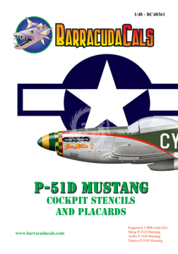 Zestaw kalkomanii P-51D Cockpit Stencils and Placards BarracudaCals BC48361 skala 1/48