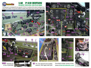 Zestaw kalkomanii P-51D Cockpit Stencils and Placards BarracudaCals BC48361 skala 1/48