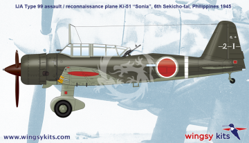 Model plastikowy IJA Type 99 assault/recon. plane Ki-51 “Sonia”, WINGSY KITS D5-05, skala 1/48