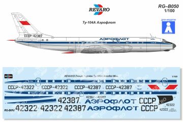 Kalkomania do Tupolew Tu-104A Aeroflot (Classic), REVARO RG-B050 skala 1/100