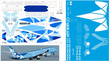 Boeing 787-900 ETIHAD MANCHESTER A6-BND Kalkomania Pas-Decals w skali 1/144