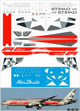 Boeing 787-900 ETIHAD Formula 1 - A6-BLV Kalkomania Pas-Decals w skali 1/144