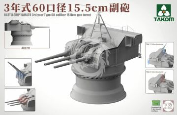 Model plastikowy Battleship Yamato 15.5 cm/60 3rd Year Type Gun Turret Takom 2144 skala 1/35