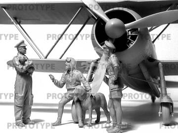 Cr.42 Falco with Italian Pilots in tropical uniform ICM 32025 skala 1/32