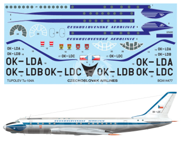 Tupolev Tu-104A CZECHOSLOVAK AIRLINES First Livery BOA 14477 skala 1/144