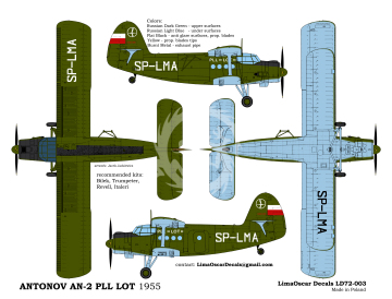 Kalkomania do Antonow An-2 PLL LOT 1955 Lima Oscar Decals LD72-003 skala 1/72