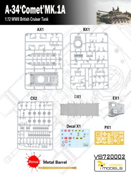 British cruiser tank A-34 Comet Mk 1A Vespid Models VS720002 skala 1/72