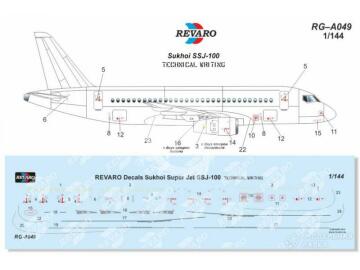 Kalkomania Sukhoi Superjet SSJ-100 napisy techniczne Revaro RG-A049 skala 1/144