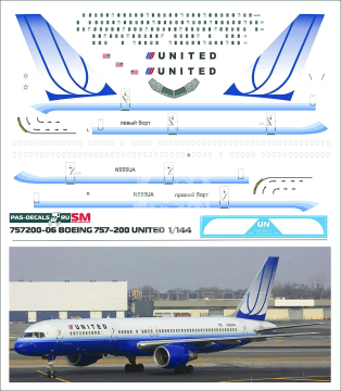 Boeing 757-200 UNITED N555UA Kalkomania Pas-Decals w skali 1/144