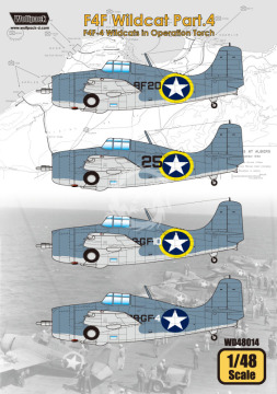  Zestaw kalkomanii F4F Wildcat Part.4 - F4F-4 Wildcats in Operation Torch, Wolfpack WD48014 skala 1/48