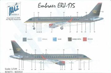 Zestaw kalkomanii Embraer ERJ-175 Royal Jordanian for Hasegawa Bra.Z Models BZ4073 skala 1/144